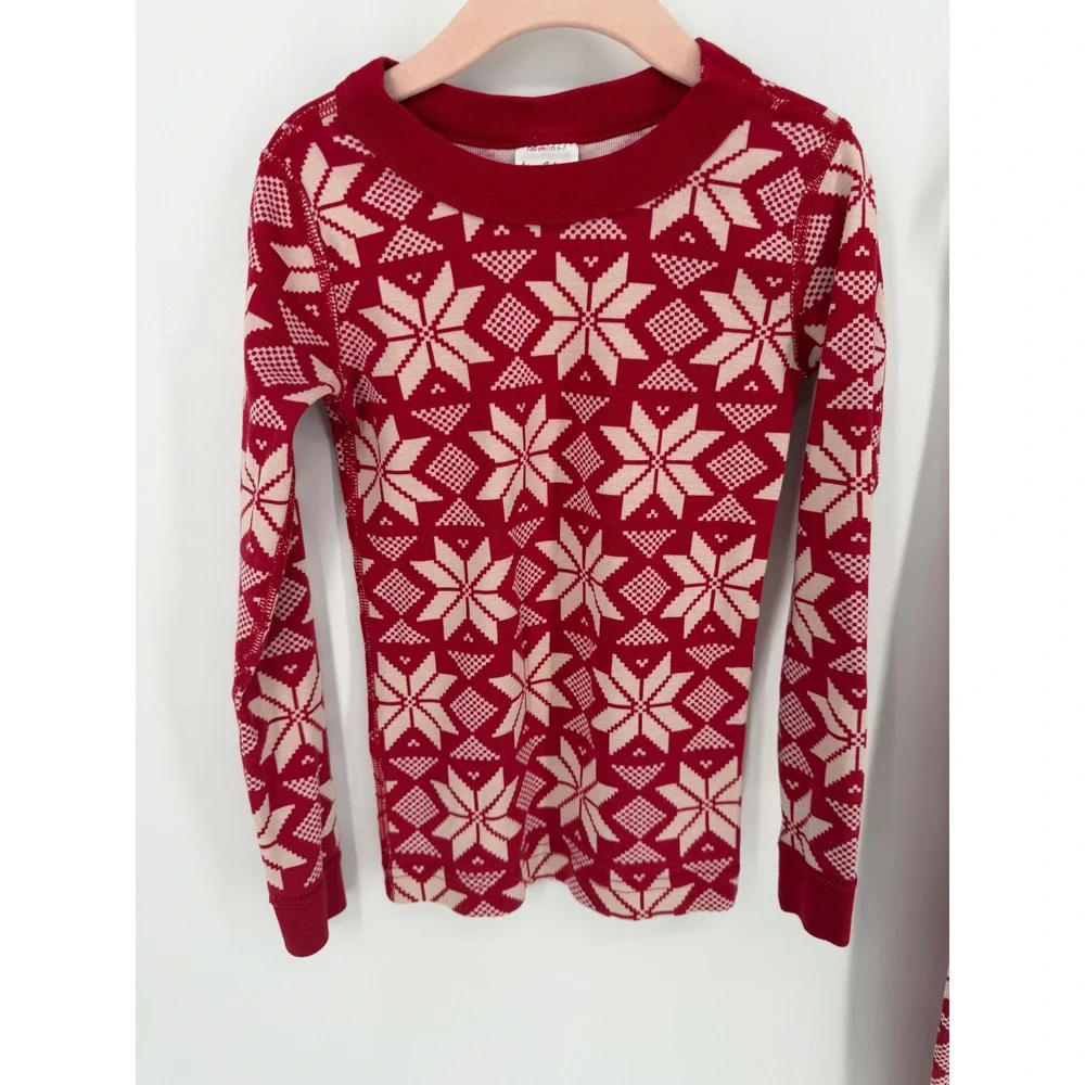 Hanna Andersson Kids Size 6-7 Red Snowflake Fair Isle Organic Cotton Pajama Set